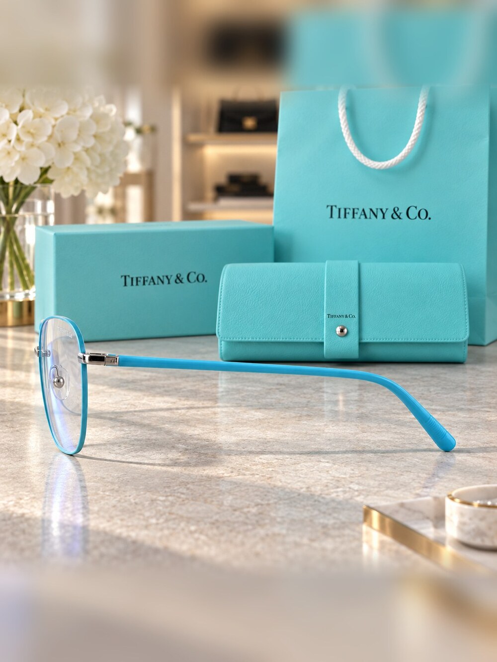Tiffany Blue Square Optical Frames - Picture 3 of 6